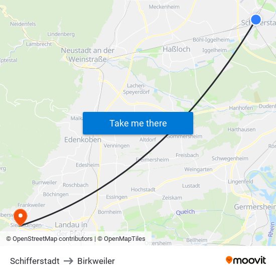 Schifferstadt to Birkweiler map