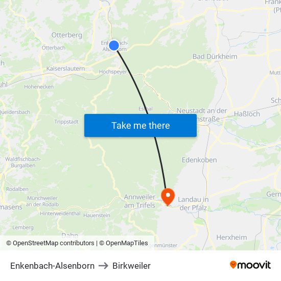 Enkenbach-Alsenborn to Birkweiler map