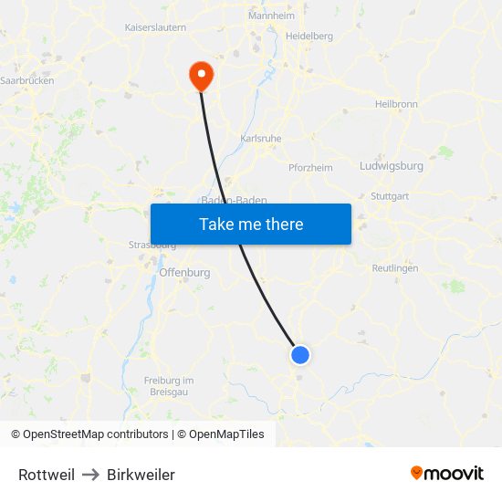 Rottweil to Birkweiler map