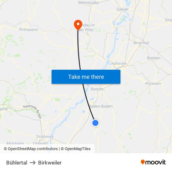 Bühlertal to Birkweiler map