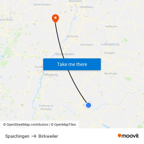 Spaichingen to Birkweiler map