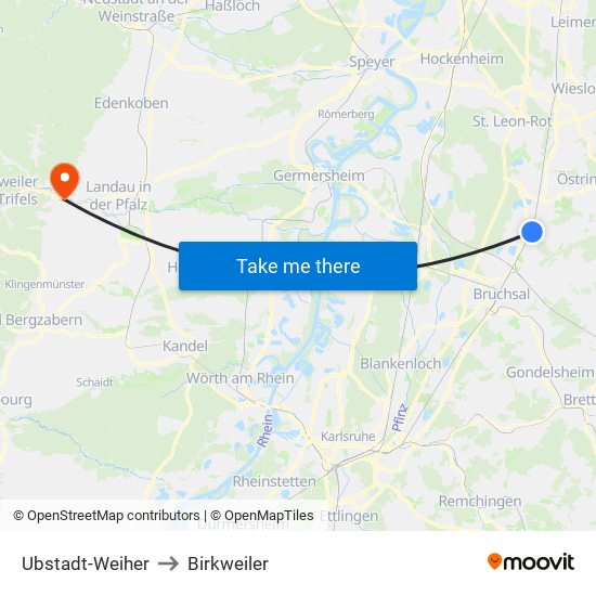 Ubstadt-Weiher to Birkweiler map