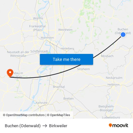 Buchen (Odenwald) to Birkweiler map