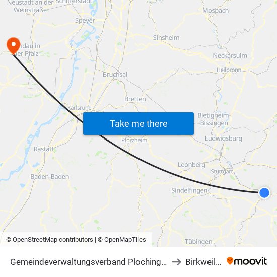 Gemeindeverwaltungsverband Plochingen to Birkweiler map