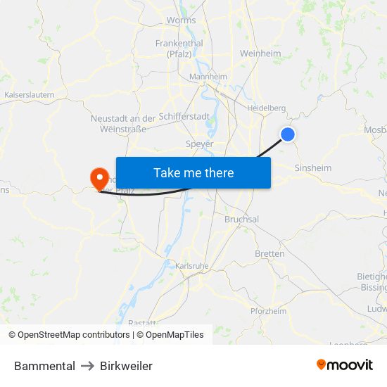 Bammental to Birkweiler map