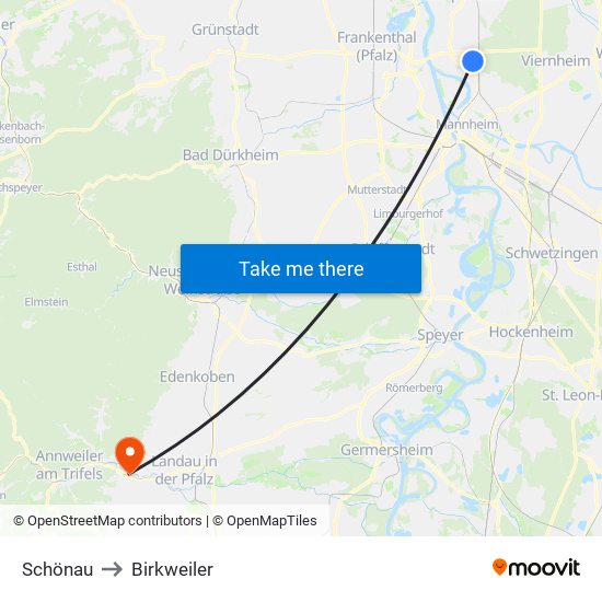 Schönau to Birkweiler map