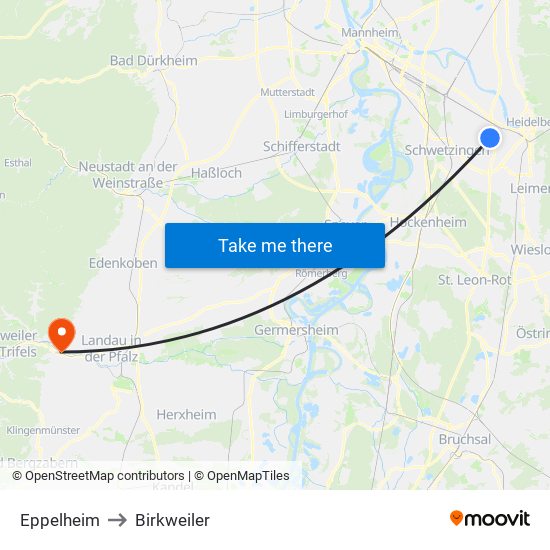 Eppelheim to Birkweiler map