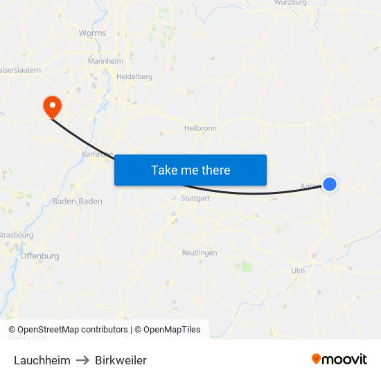 Lauchheim to Birkweiler map