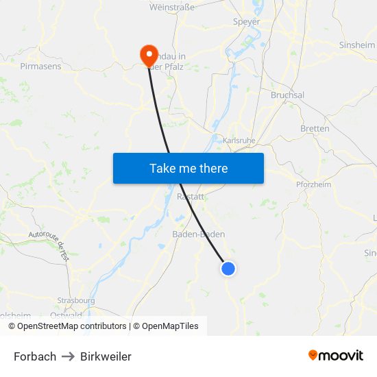 Forbach to Birkweiler map