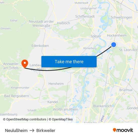 Neulußheim to Birkweiler map