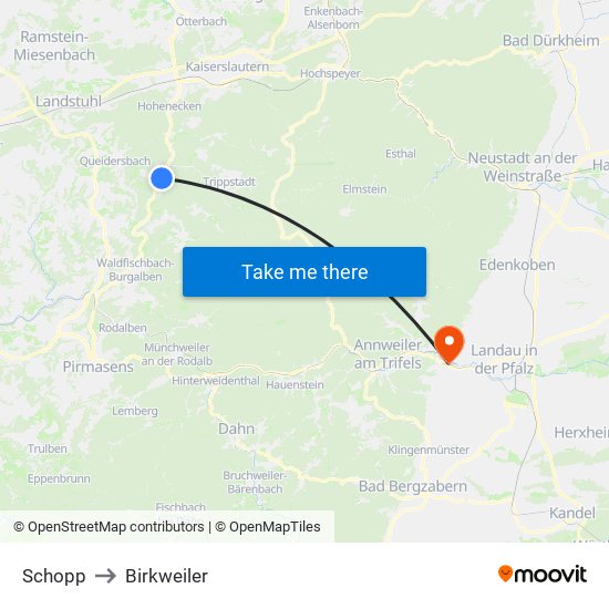 Schopp to Birkweiler map