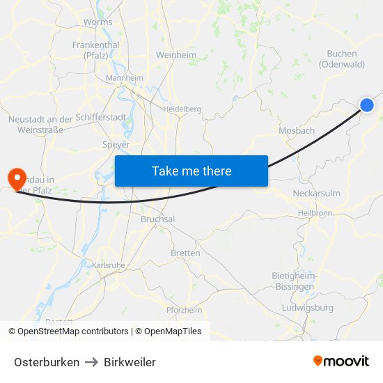 Osterburken to Birkweiler map