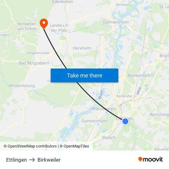 Ettlingen to Birkweiler map