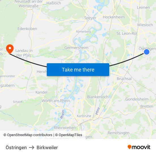 Östringen to Birkweiler map
