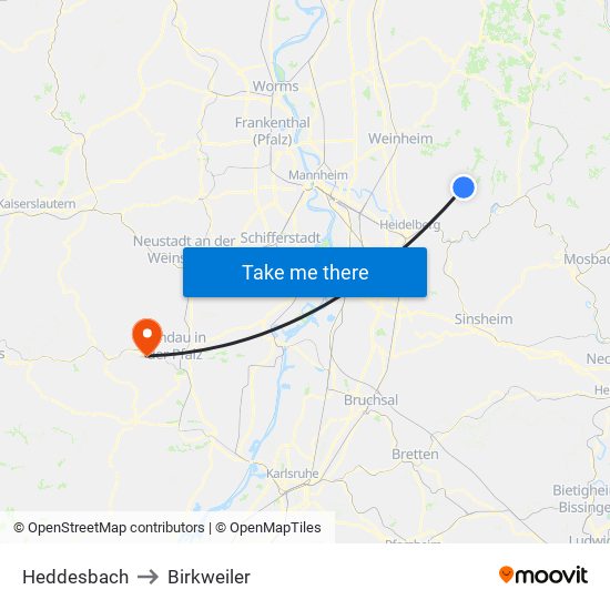 Heddesbach to Birkweiler map