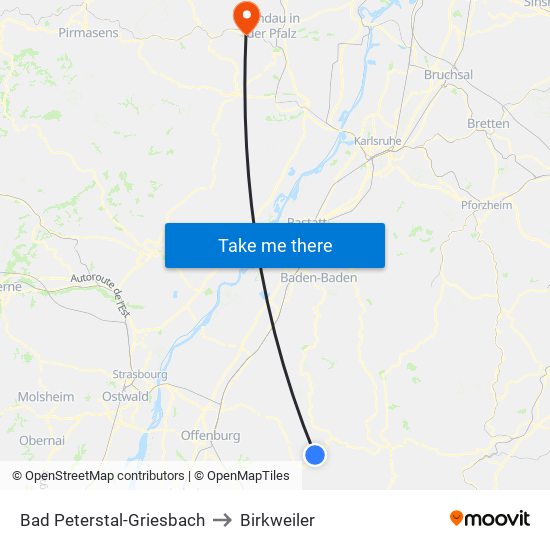 Bad Peterstal-Griesbach to Birkweiler map