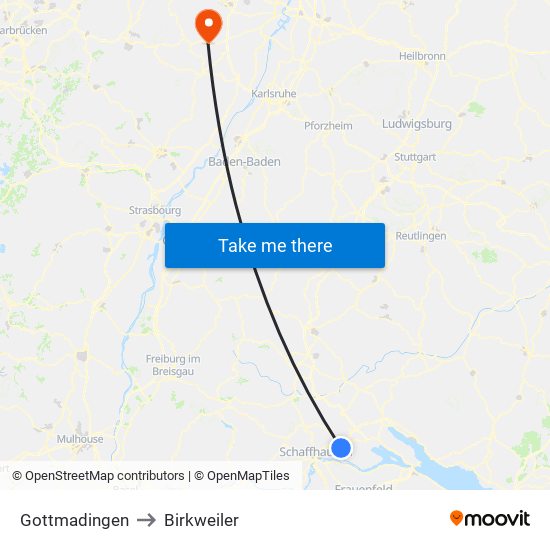 Gottmadingen to Birkweiler map