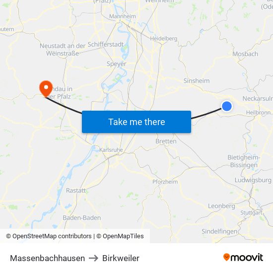 Massenbachhausen to Birkweiler map