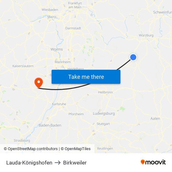 Lauda-Königshofen to Birkweiler map