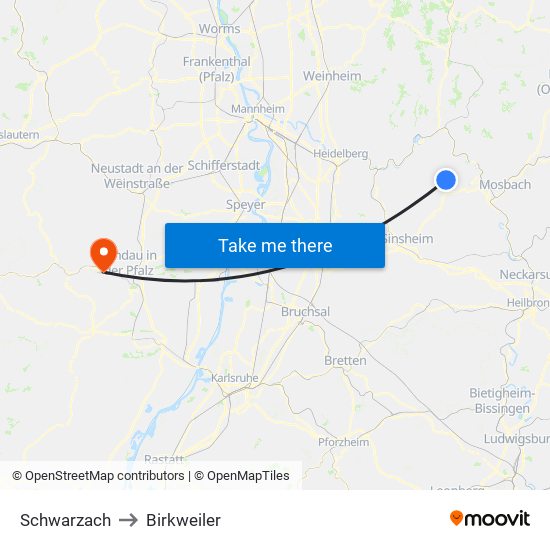 Schwarzach to Birkweiler map