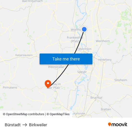 Bürstadt to Birkweiler map