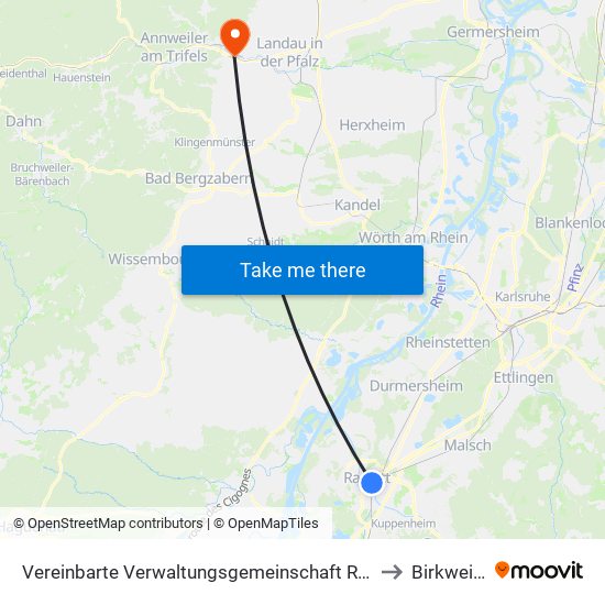 Vereinbarte Verwaltungsgemeinschaft Rastatt to Birkweiler map
