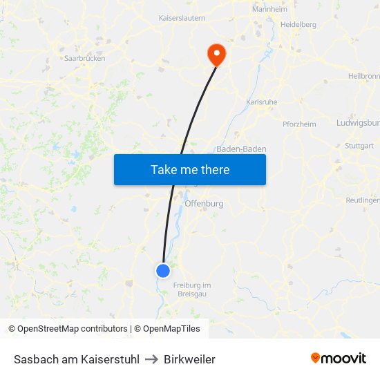 Sasbach am Kaiserstuhl to Birkweiler map