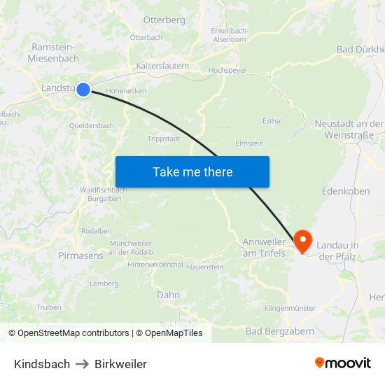 Kindsbach to Birkweiler map