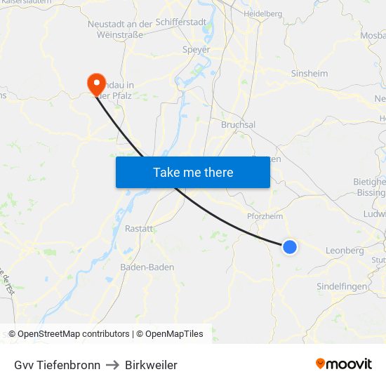 Gvv Tiefenbronn to Birkweiler map