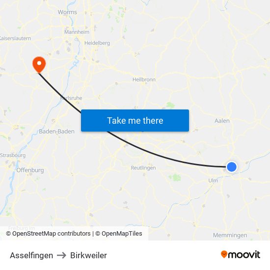 Asselfingen to Birkweiler map