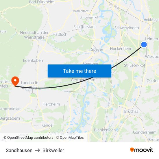 Sandhausen to Birkweiler map