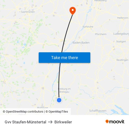 Gvv Staufen-Münstertal to Birkweiler map