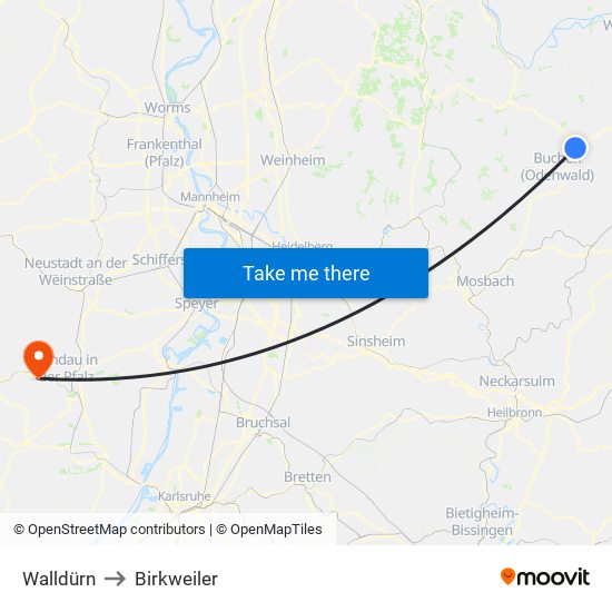 Walldürn to Birkweiler map