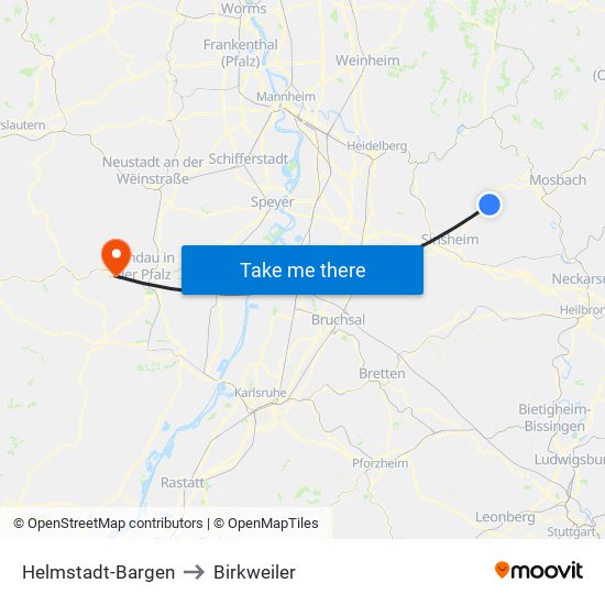 Helmstadt-Bargen to Birkweiler map