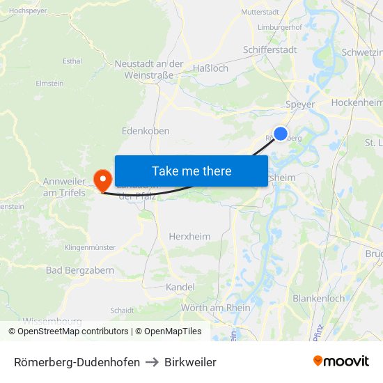 Römerberg-Dudenhofen to Birkweiler map