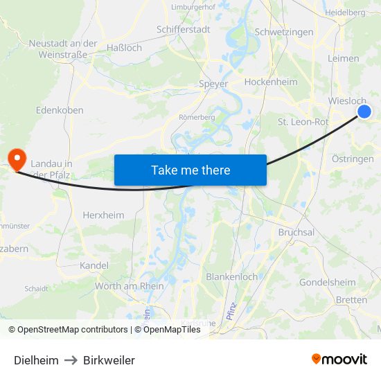 Dielheim to Birkweiler map