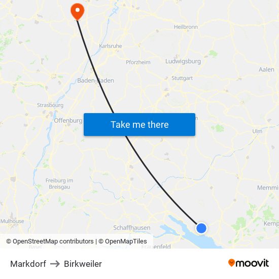 Markdorf to Birkweiler map