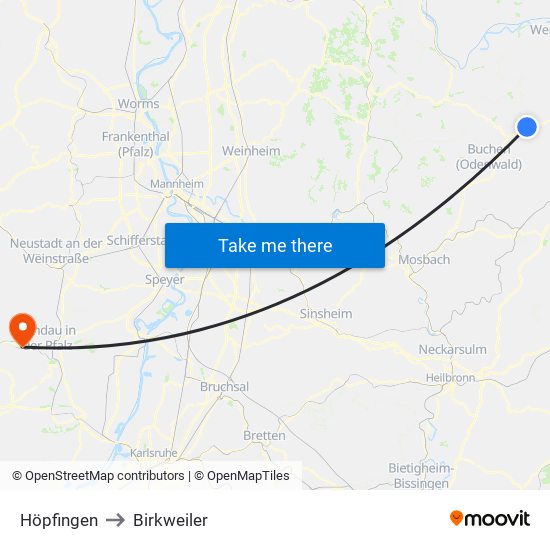 Höpfingen to Birkweiler map