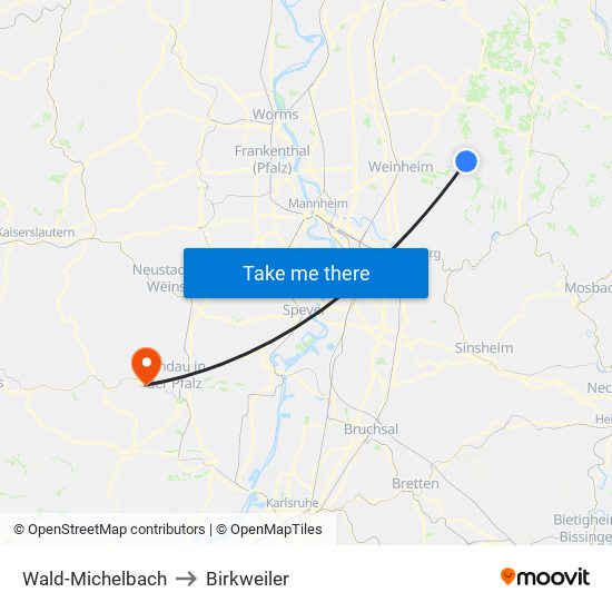 Wald-Michelbach to Birkweiler map