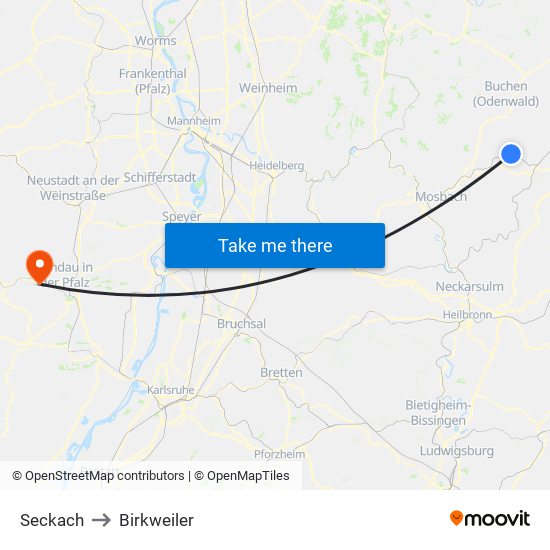 Seckach to Birkweiler map