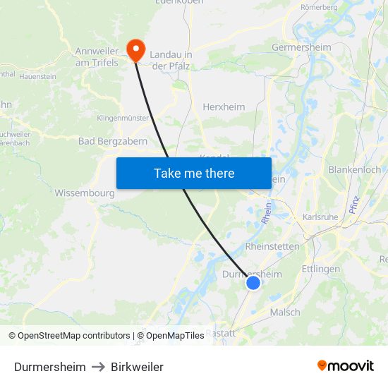 Durmersheim to Birkweiler map