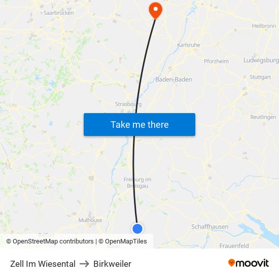 Zell Im Wiesental to Birkweiler map