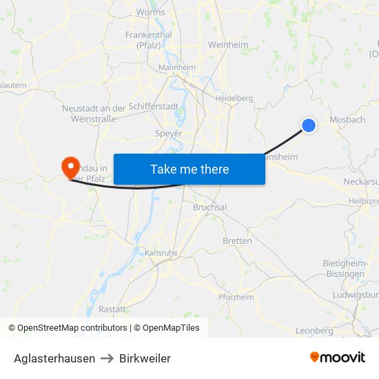 Aglasterhausen to Birkweiler map