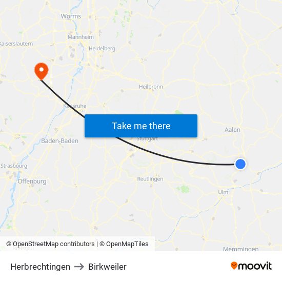 Herbrechtingen to Birkweiler map