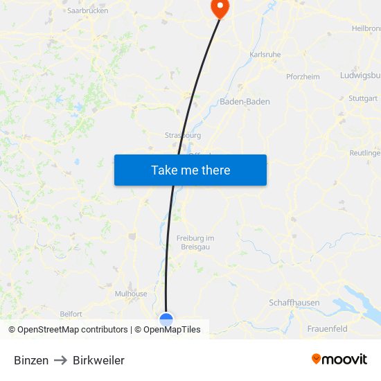 Binzen to Birkweiler map