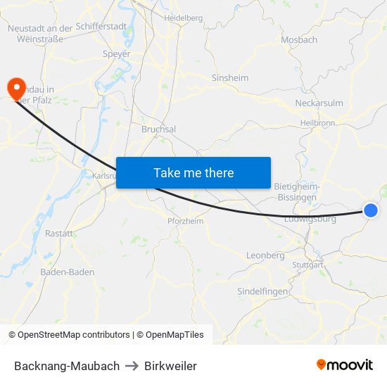 Backnang-Maubach to Birkweiler map