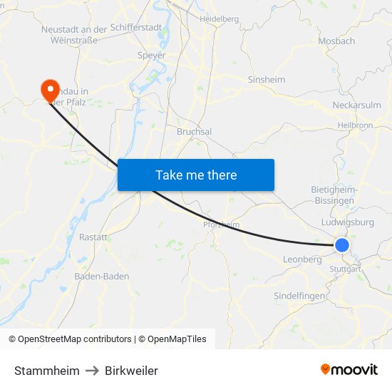 Stammheim to Birkweiler map