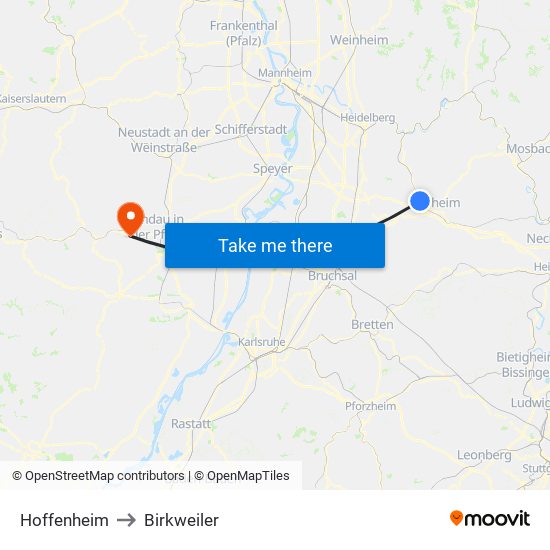 Hoffenheim to Birkweiler map