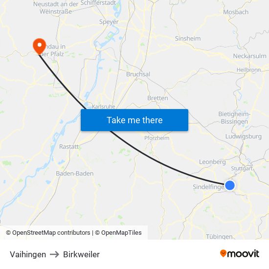 Vaihingen to Birkweiler map