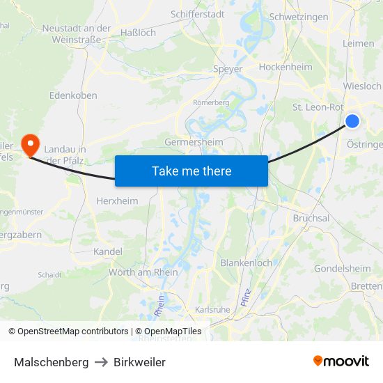 Malschenberg to Birkweiler map